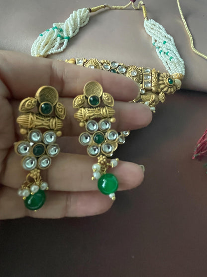 Kundan Choker Set: Rajawadi Gold Finish Necklace & Earrings