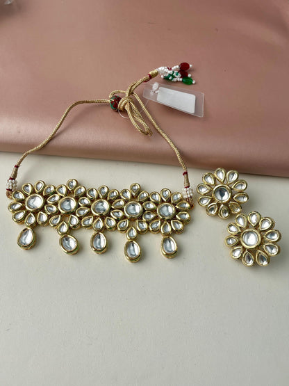 Gold Plated Kundan Choker Necklace Set: Indian Bridal Jewelry