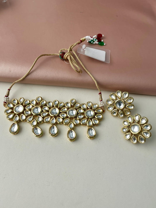 Gold Plated Kundan Choker Necklace Set: Indian Bridal Jewelry