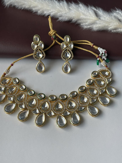 Gold Plated Kundan CZ Collar Necklace Set: Indian Bridal Jewelry