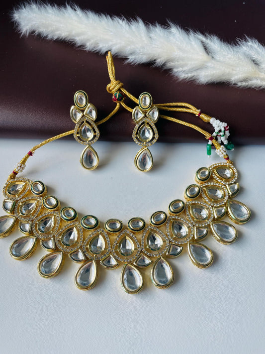 Gold plated high quality kundan necklace set