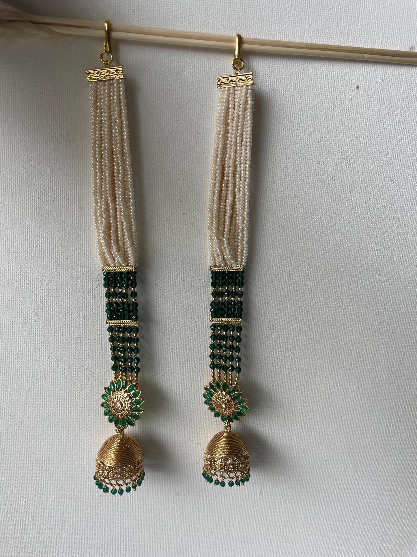 Gold Plated Jhumki Earrings with Ear Chain: Bridal Jewelry