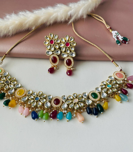 Yellow Kundan Choker Set: Bridal Jewelry with Pearls & CZ