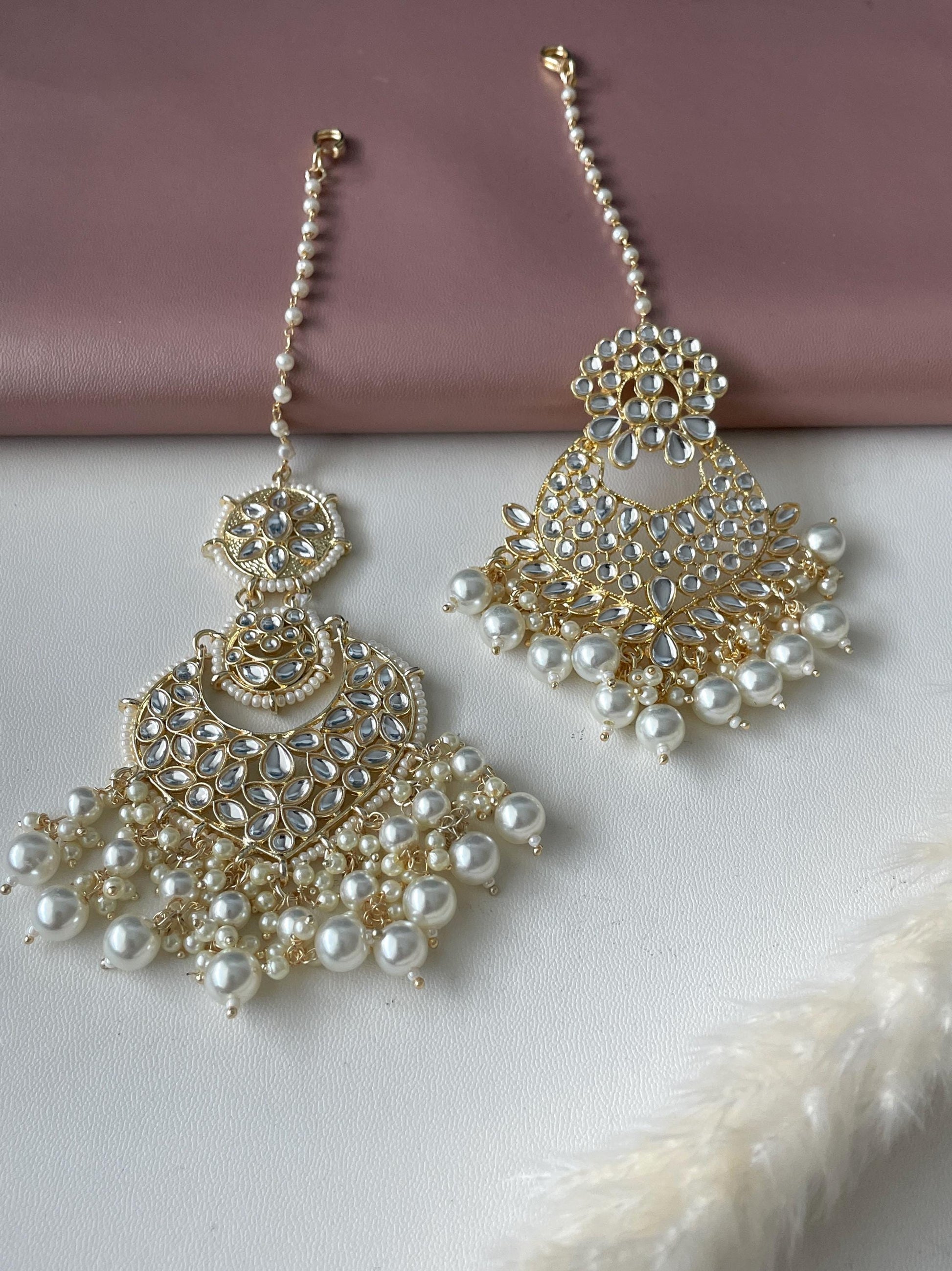 Kundan and pearl big size maang tika . Bridal maang tika