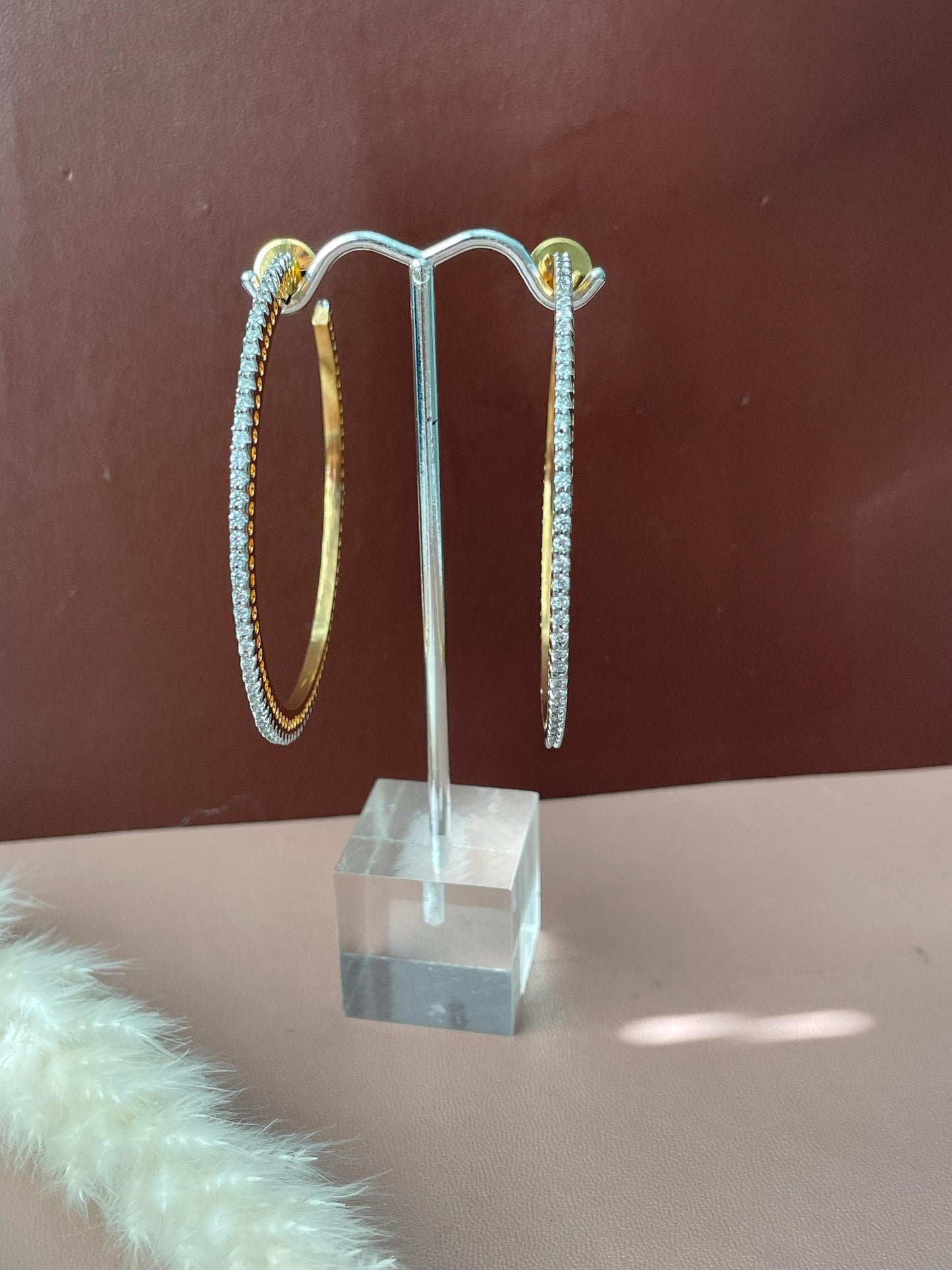 Cubic Zirconia Jhumki Earrings: Indian Bollywood Style, Gold Plated Hoops