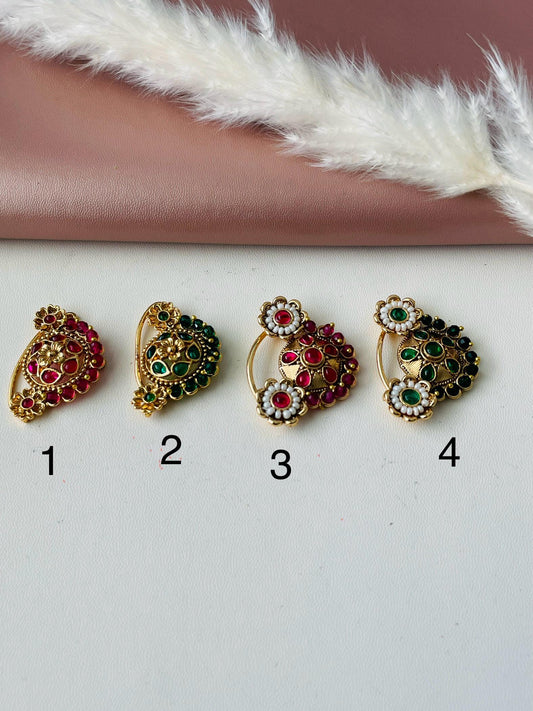 Maharashtrian Nath: Gold Plated Nose Clip-on - Indian Jewelry
