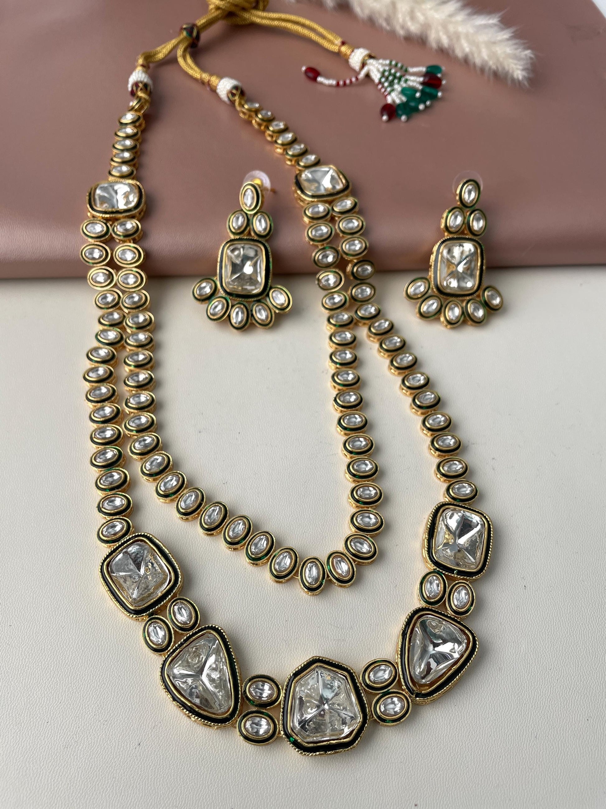 Gold Plated Kundan Necklace Set: Indian Bridal Jewelry