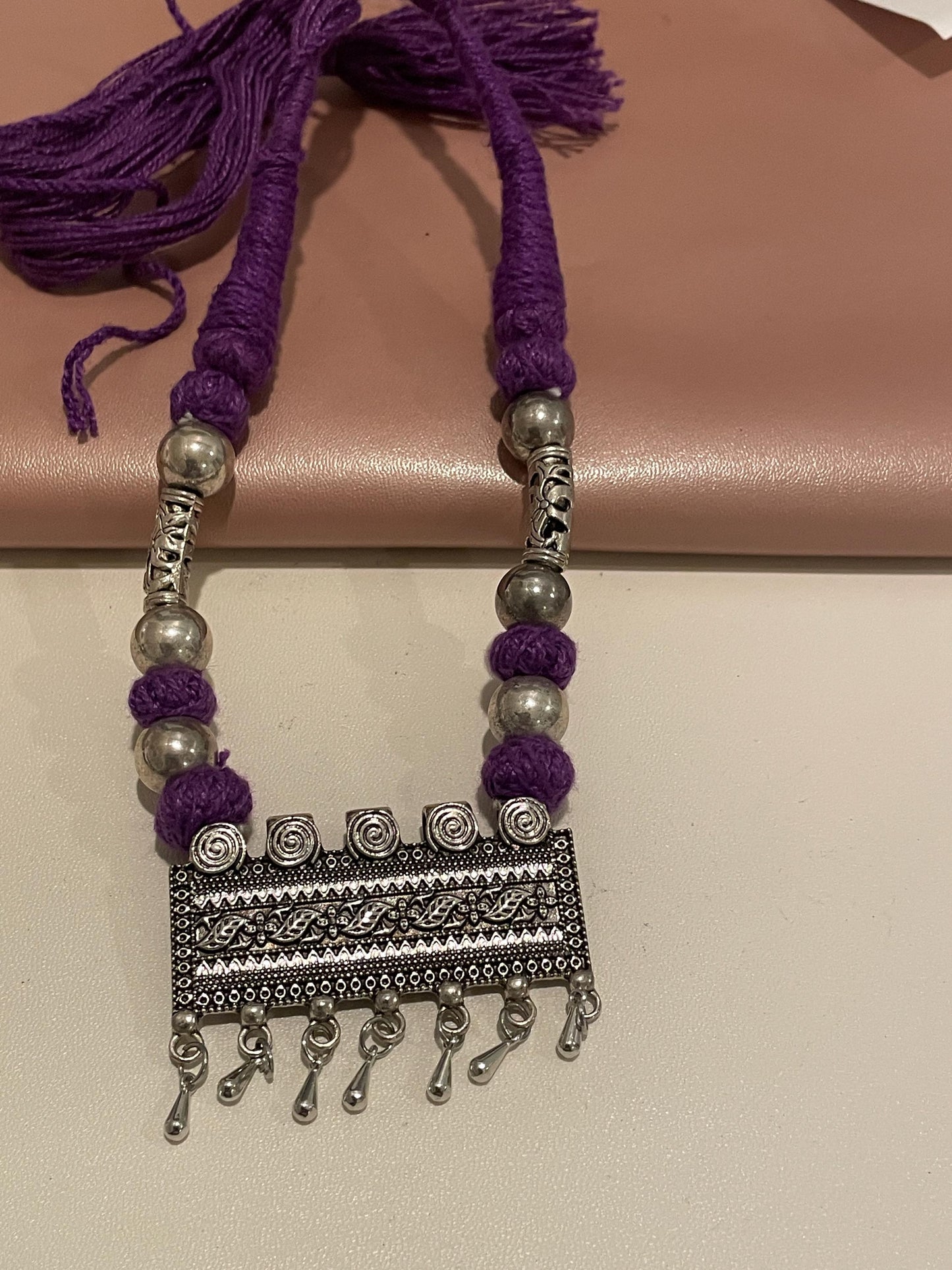 Oxidized Elephant Necklace: Bollywood Thread Jewelry, Adjustable Length