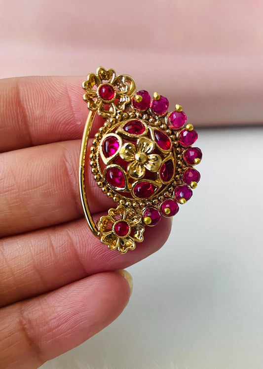 Maharashtrian Nath: Gold Plated Nose Clip-on - Indian Jewelry