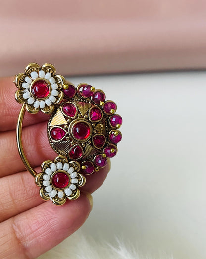 Maharashtrian Nath: Gold Plated Nose Clip-on - Indian Jewelry