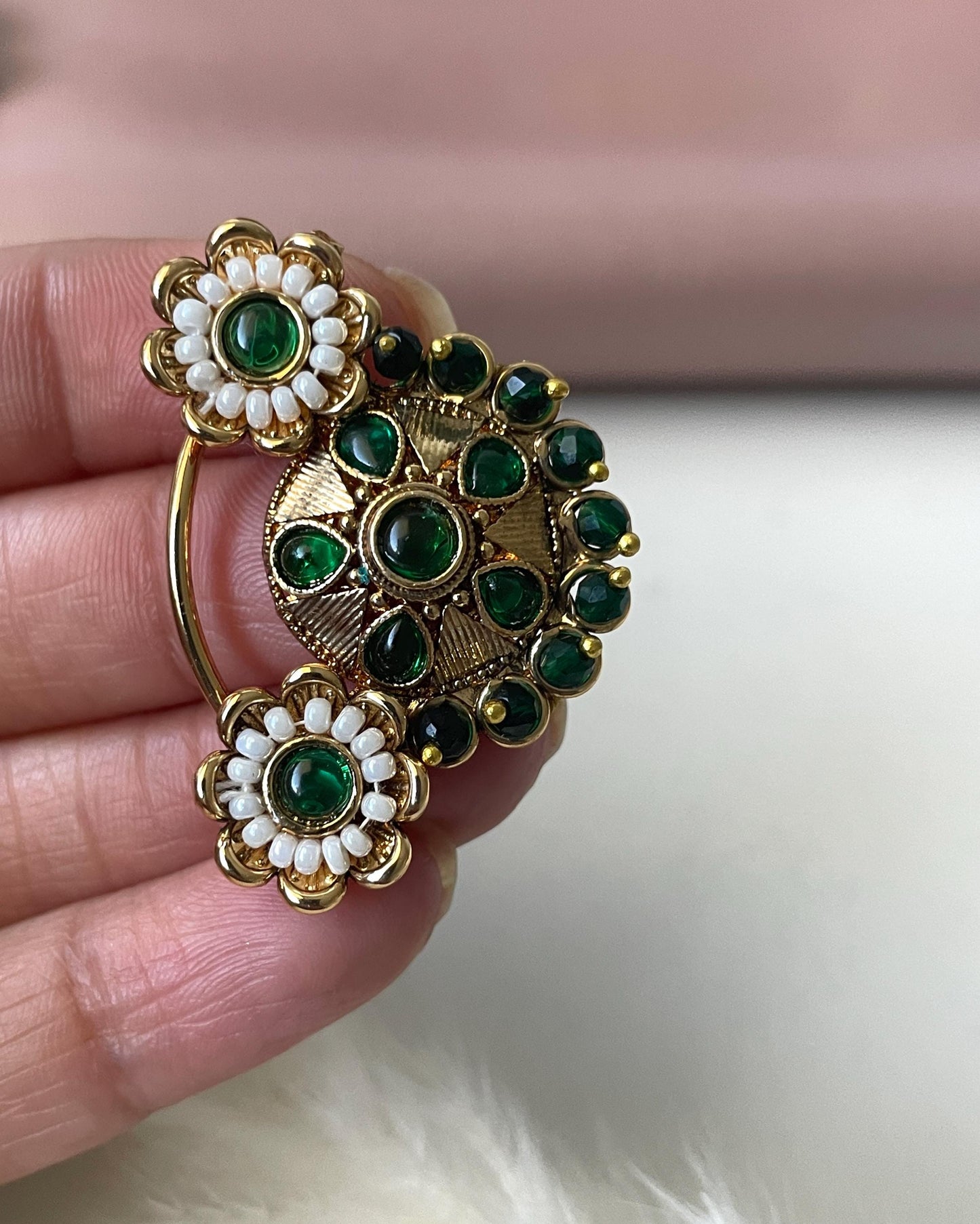 Maharashtrian Nath: Gold Plated Nose Clip-on - Indian Jewelry