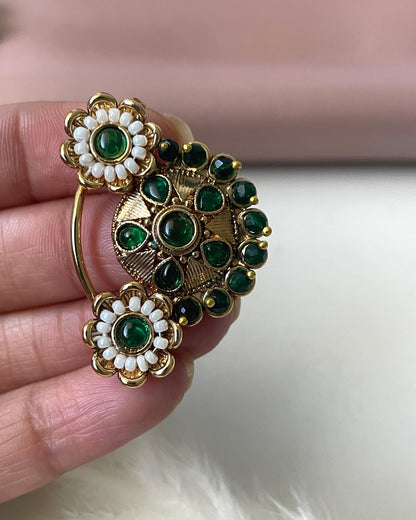 Maharashtrian Nath: Gold Plated Nose Clip-on - Indian Jewelry