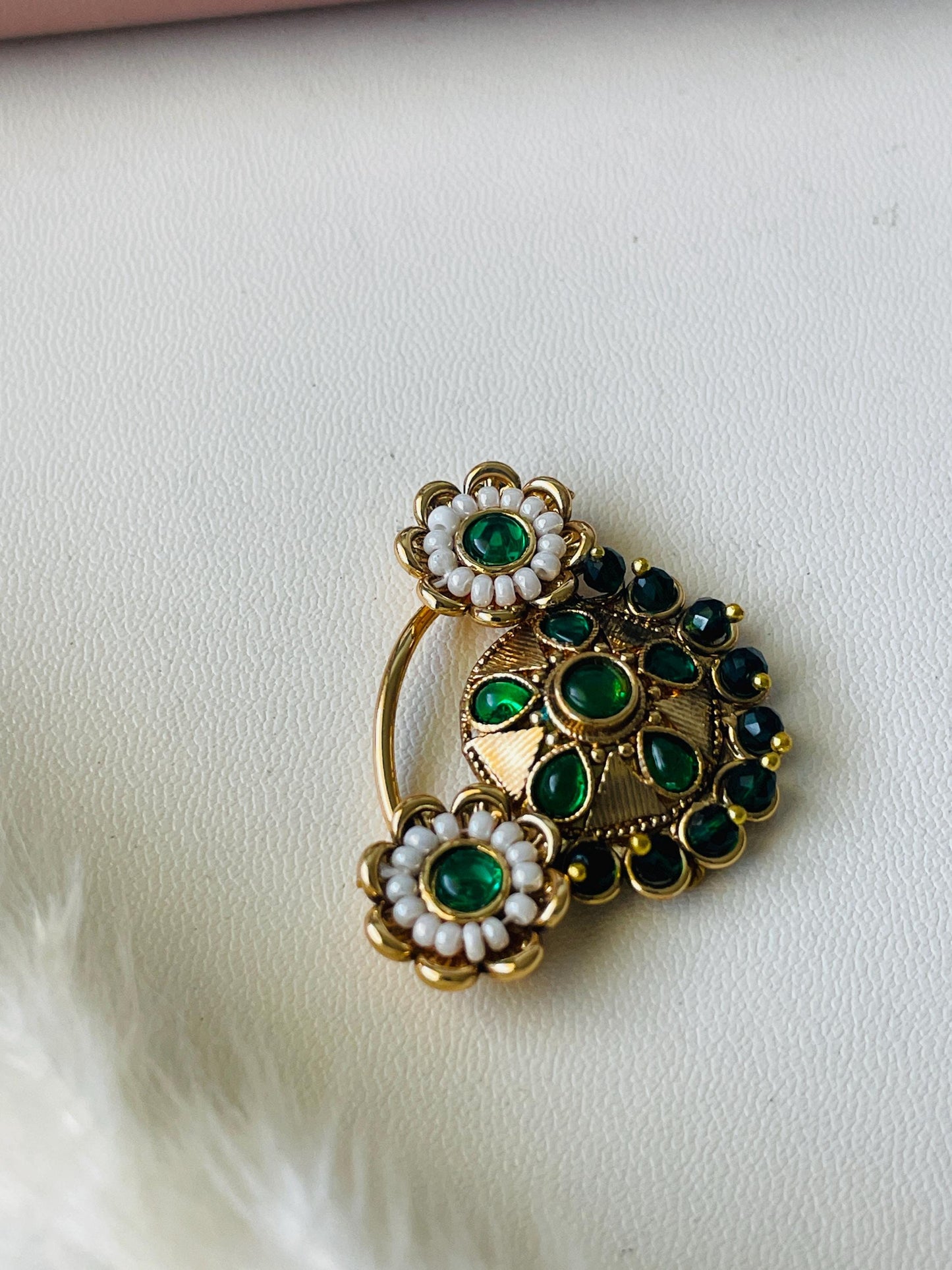 Maharashtrian Nath: Gold Plated Nose Clip-on - Indian Jewelry