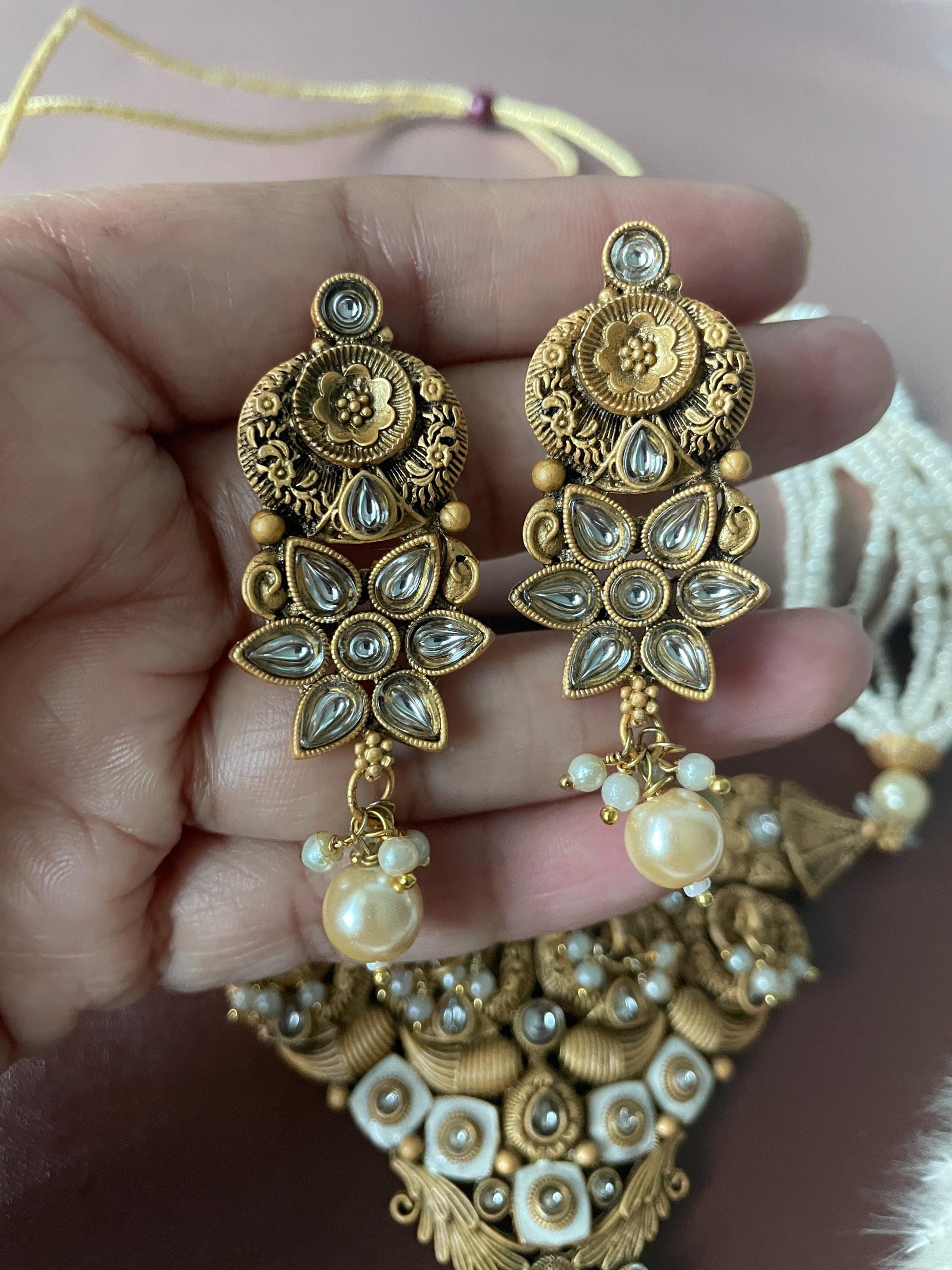 Kundan Choker Set: Rajawadi Gold Finish Necklace & Earrings