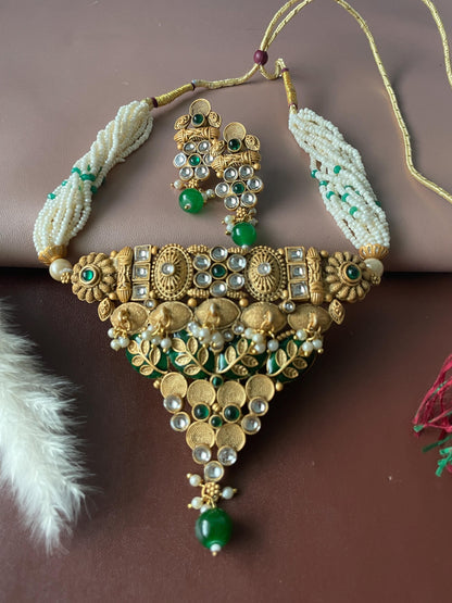 Kundan Choker Set: Rajawadi Gold Finish Necklace & Earrings