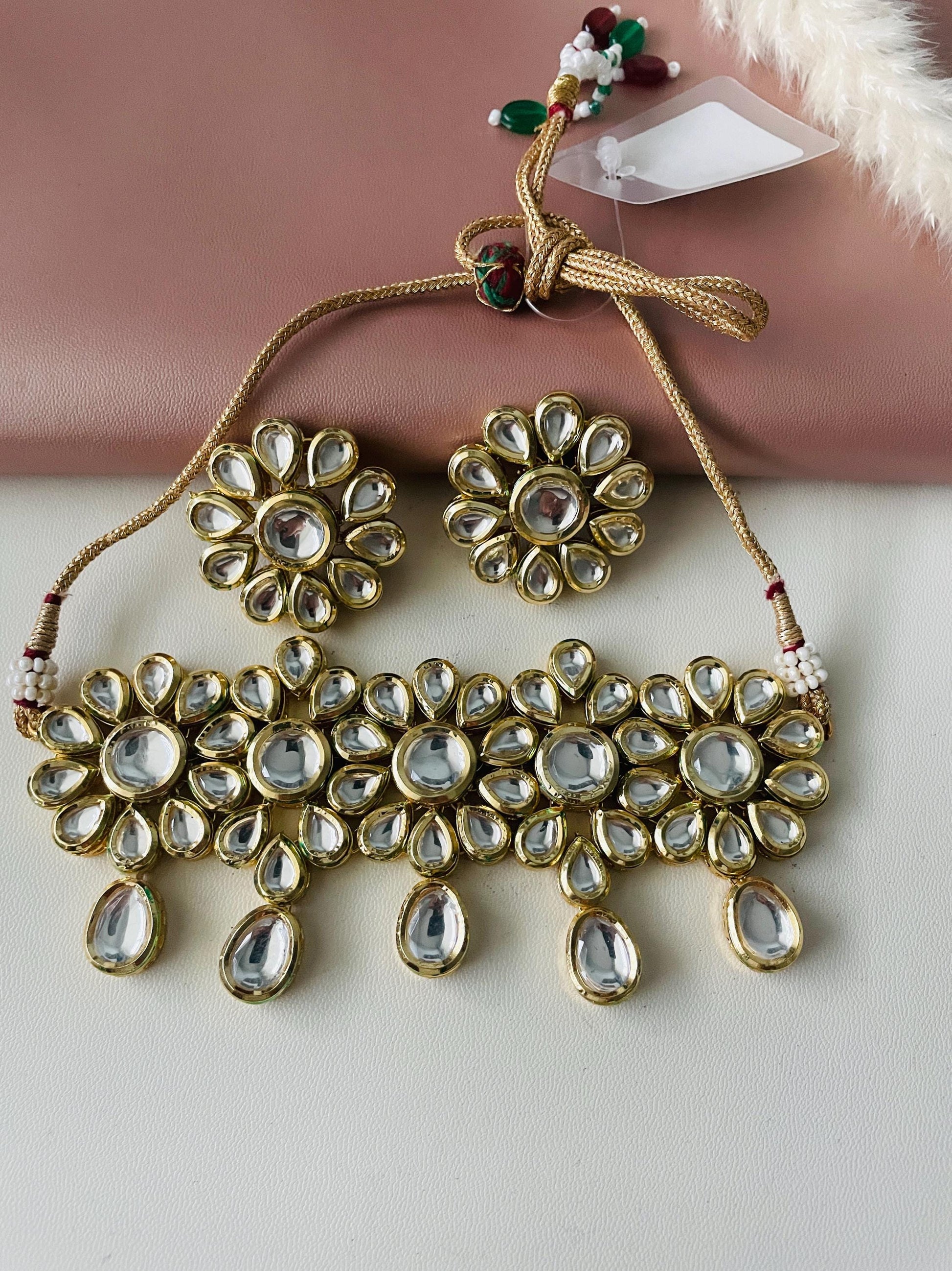 Gold Plated Kundan Choker Necklace Set: Indian Bridal Jewelry