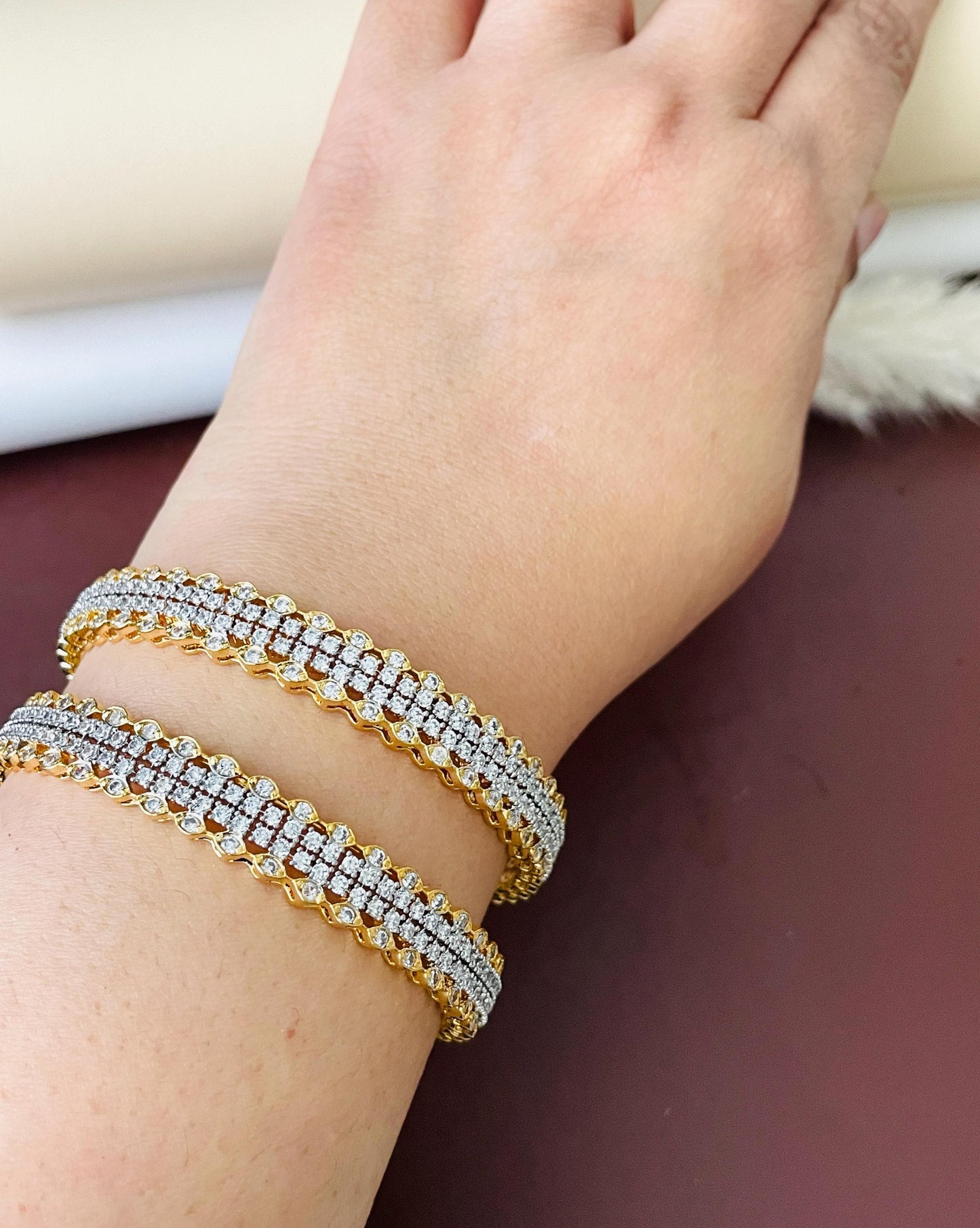 Nysaa Dual Tone CZ Bangles: Gold Plated Indian Jewelry (Set of 2)