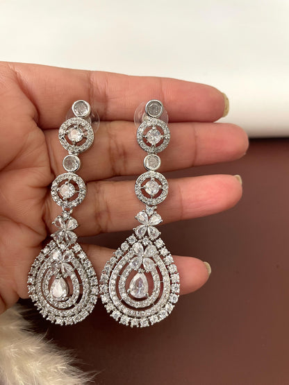 Cubic Zirconia Drop Earrings: Long Indian Jhumke Style