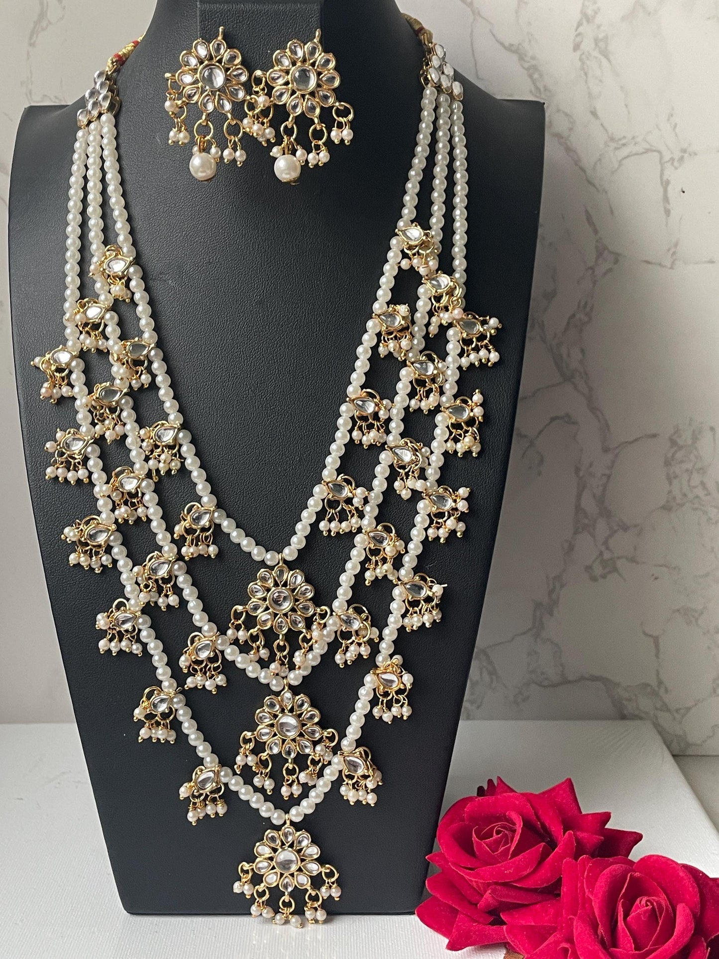 Faux Pearl Kundan Raanihaar: 3-Layer Necklace