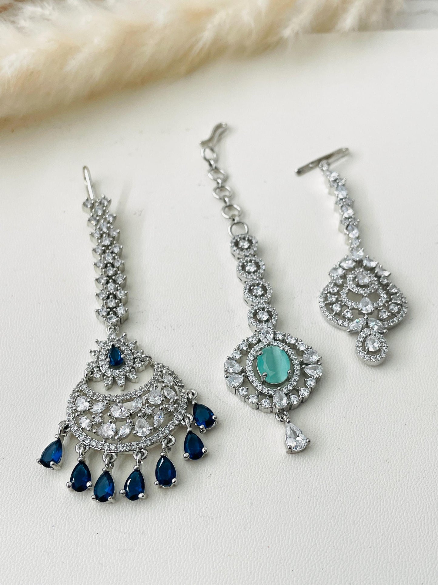 CZ Maang Tikka: Rhodium Plated Indian Wedding Headpiece