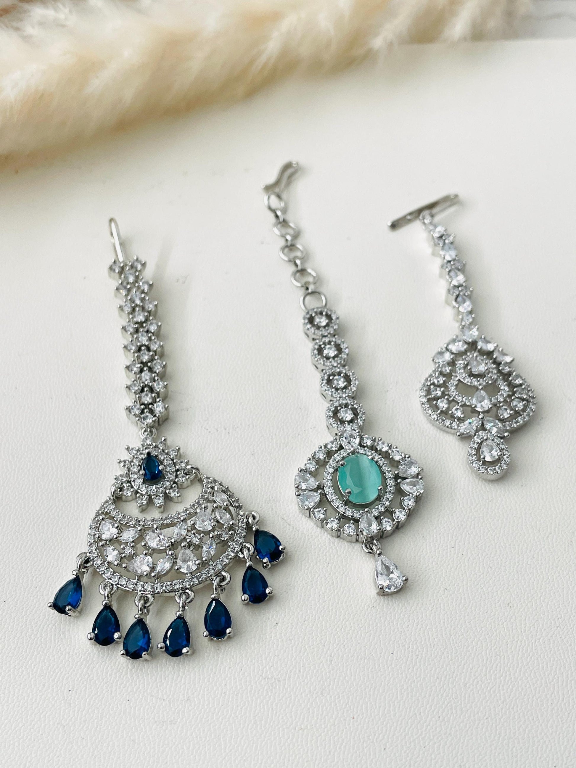 CZ Maang Tikka: Rhodium Plated Indian Wedding Headpiece