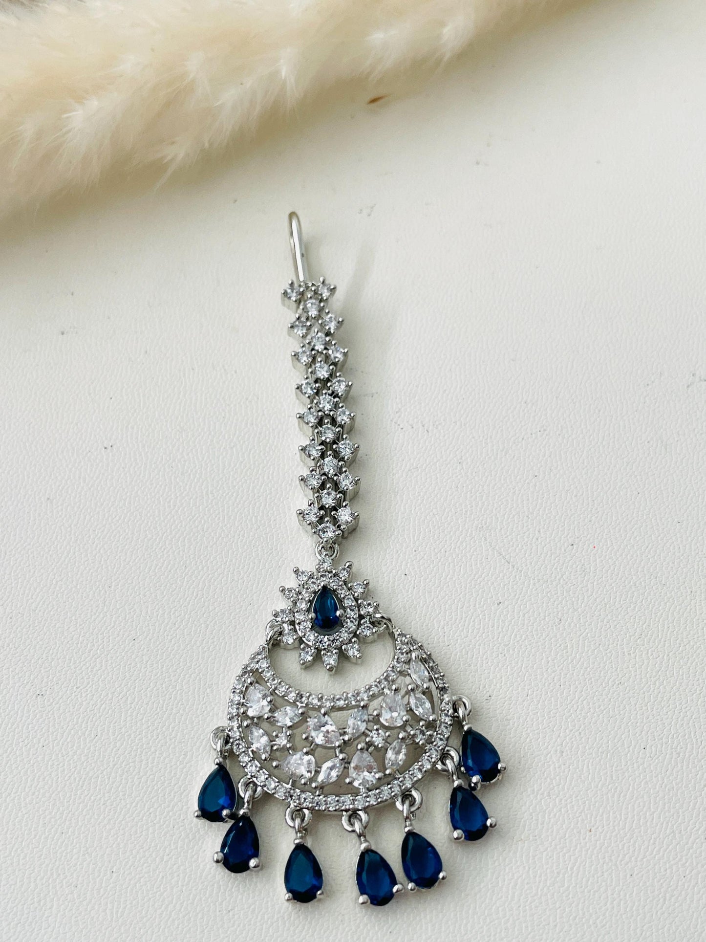 CZ Maang Tikka: Rhodium Plated Indian Wedding Headpiece