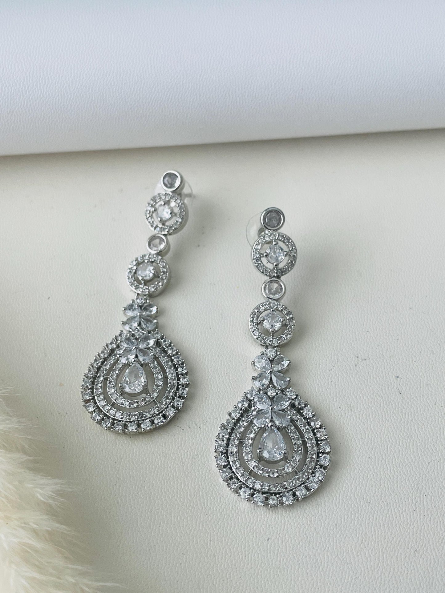 Cubic zirconia rhodium plated long earrings