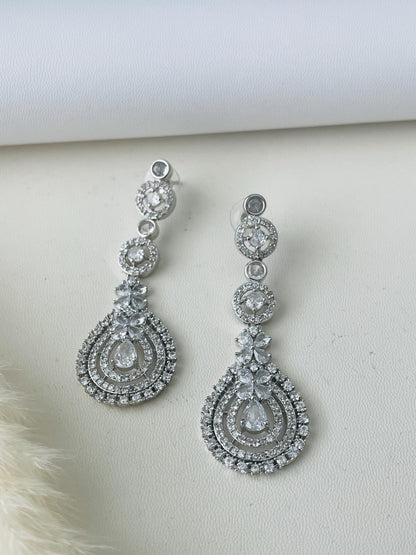 Cubic zirconia rhodium plated long earrings
