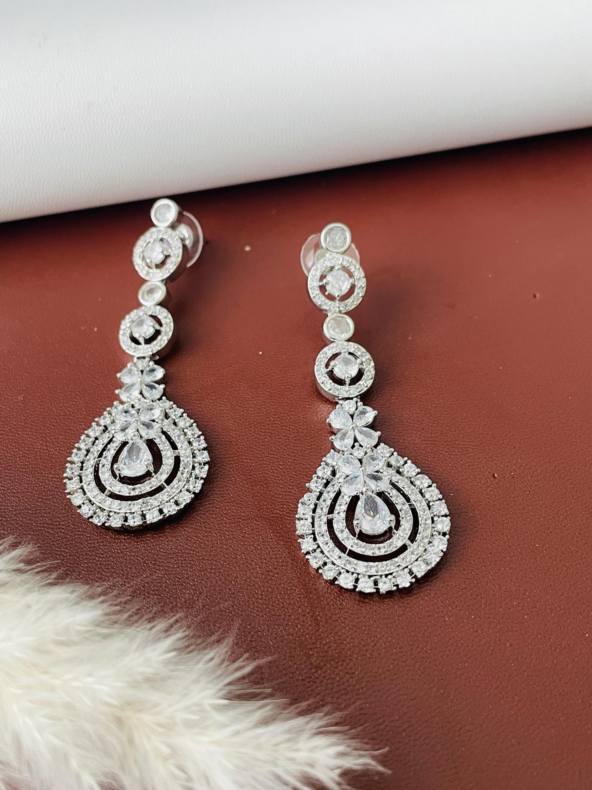 Cubic Zirconia Drop Earrings: Long Indian Jhumke Style