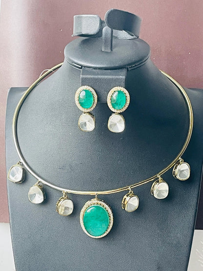 Nysaa gold plated kundan CZ pendant trendy hasli with earrings