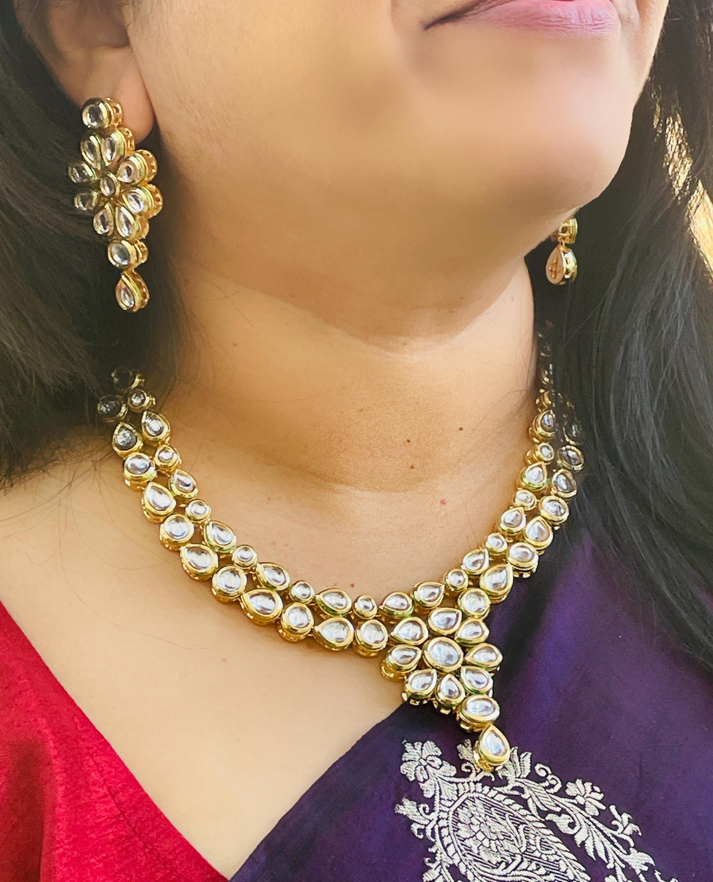 Gold Plated Kundan Bridal Necklace Set - Nysaa Layered Indian Jewelry