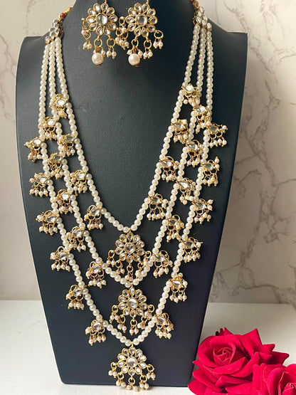 Multilayer raani haarpearl kundan set with earrings
