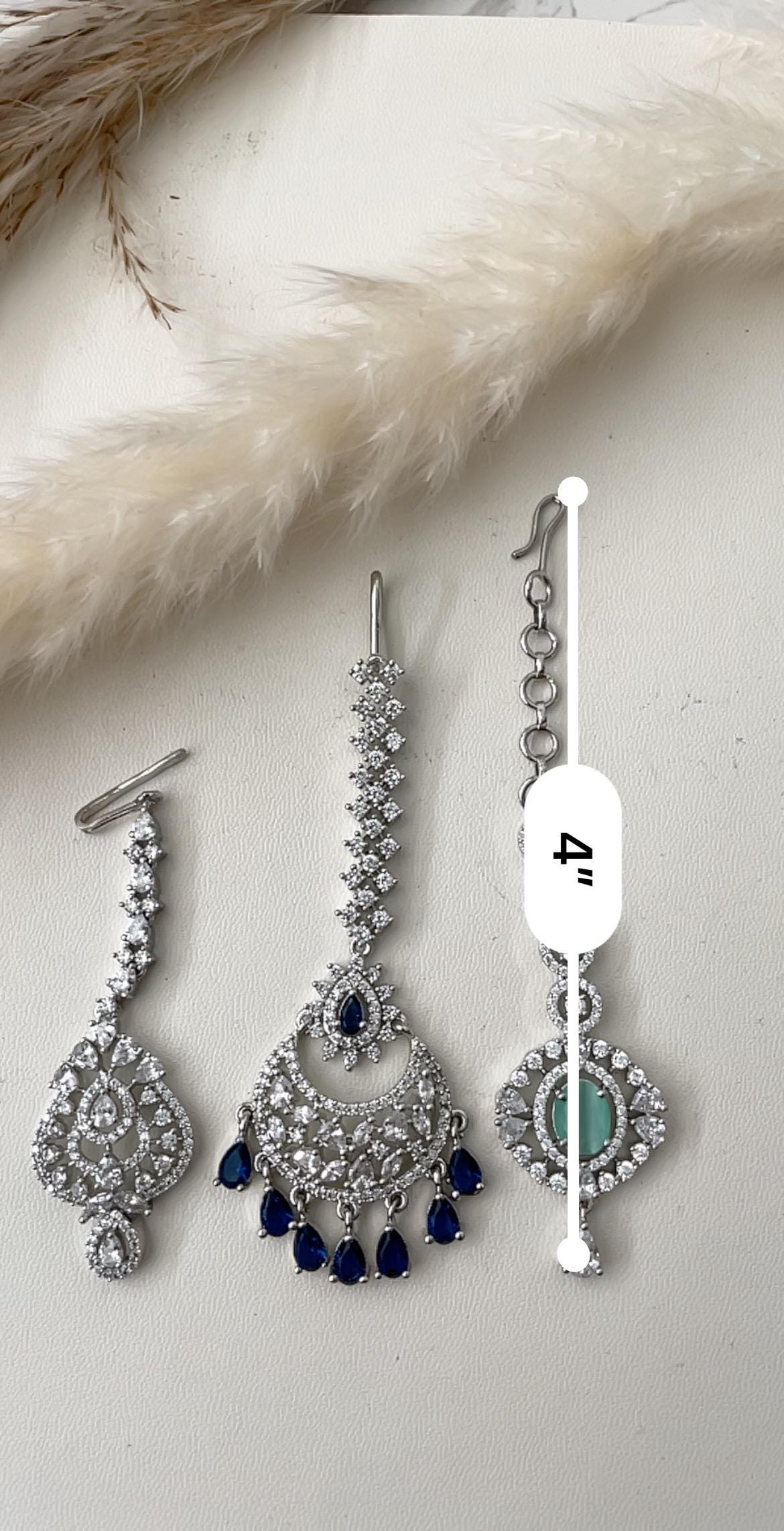 CZ Maang Tikka: Rhodium Plated Indian Wedding Headpiece