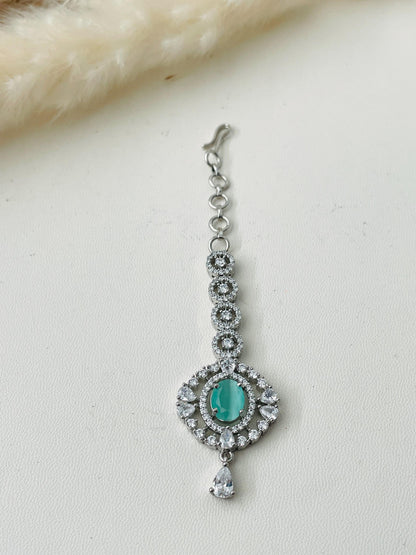 CZ Maang Tikka: Rhodium Plated Indian Wedding Headpiece