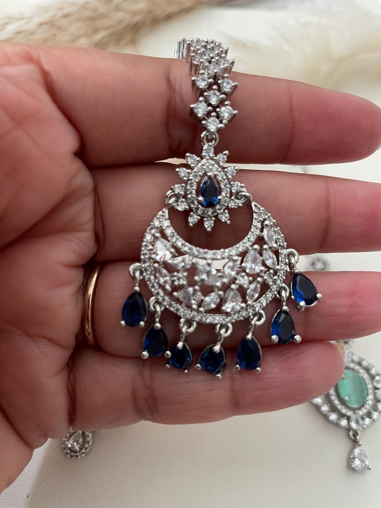 CZ Maang Tikka: Rhodium Plated Indian Wedding Headpiece