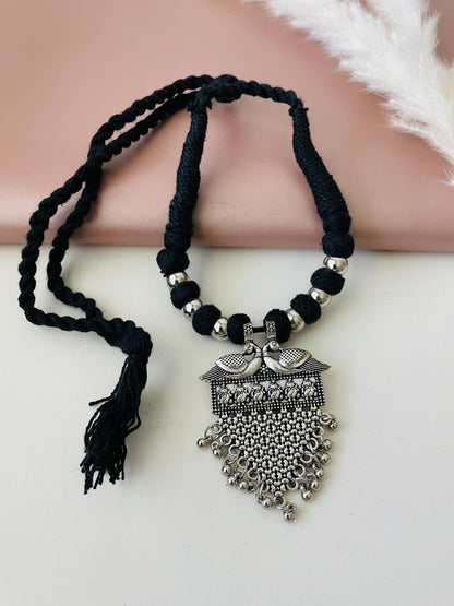 Oxidized Thread Necklace: Indian Bollywood Jewelry, Adjustable Length