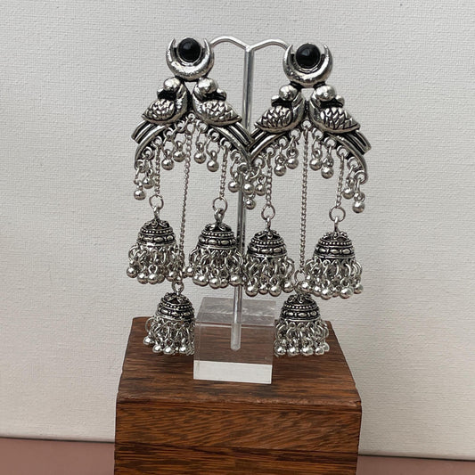 Big trendy Oxidised earrings orJhumkis . 5 paisa , elephant or birdi themed lightweight earrings