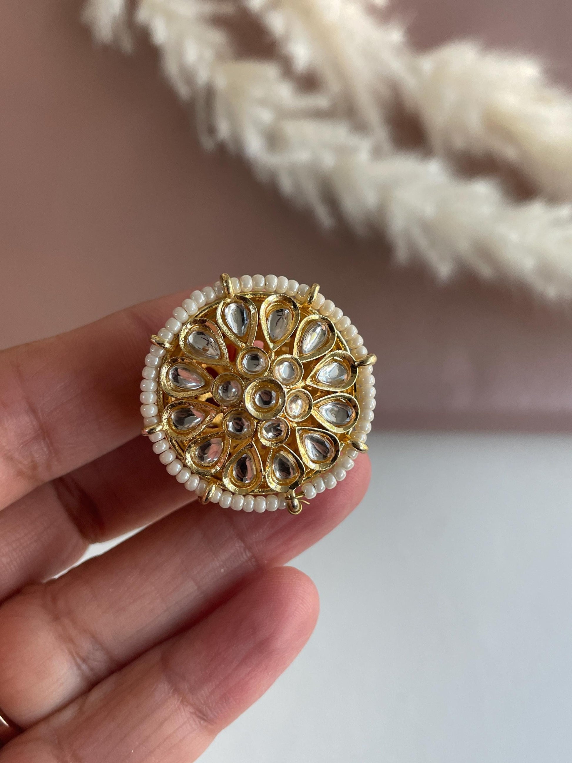 Gold Plated Kundan Pearl Borla: Rajasthani Head Jewelry