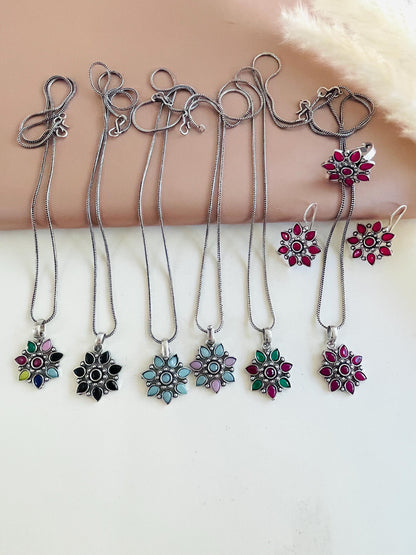 Long multicolor Oxidised necklace sets with ring and earrings