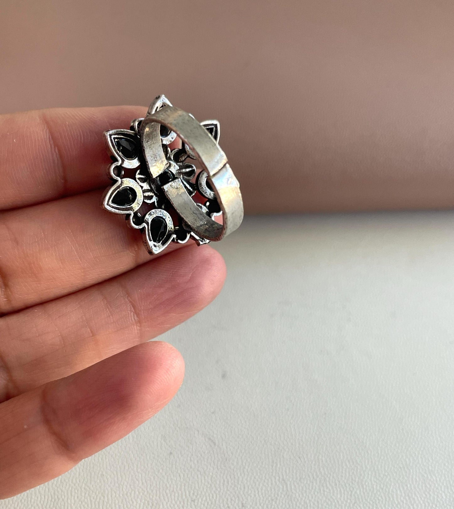 Oxidized Indian Jewelry Set: Multicolor Necklace, Earrings & Ring