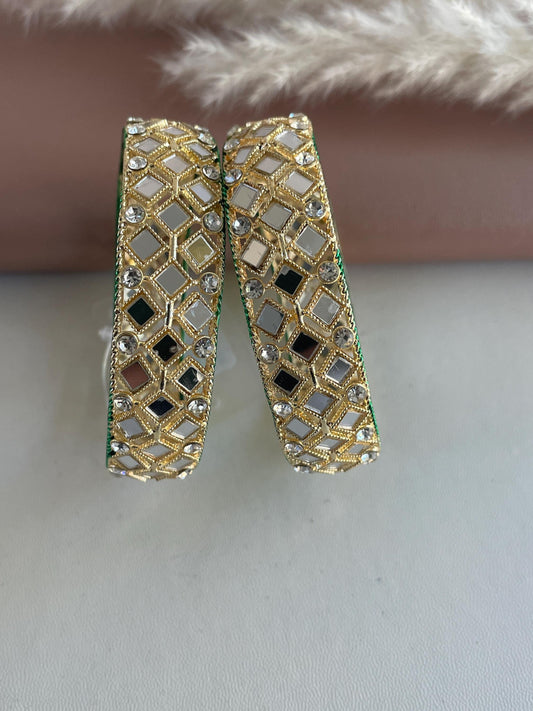 Lightweight gold plated mirror Indian bangles set of 2 wide bangles