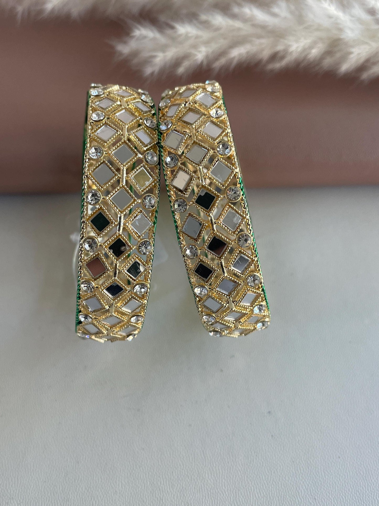 Lightweight gold plated mirror Indian bangles set of 2 wide bangles
