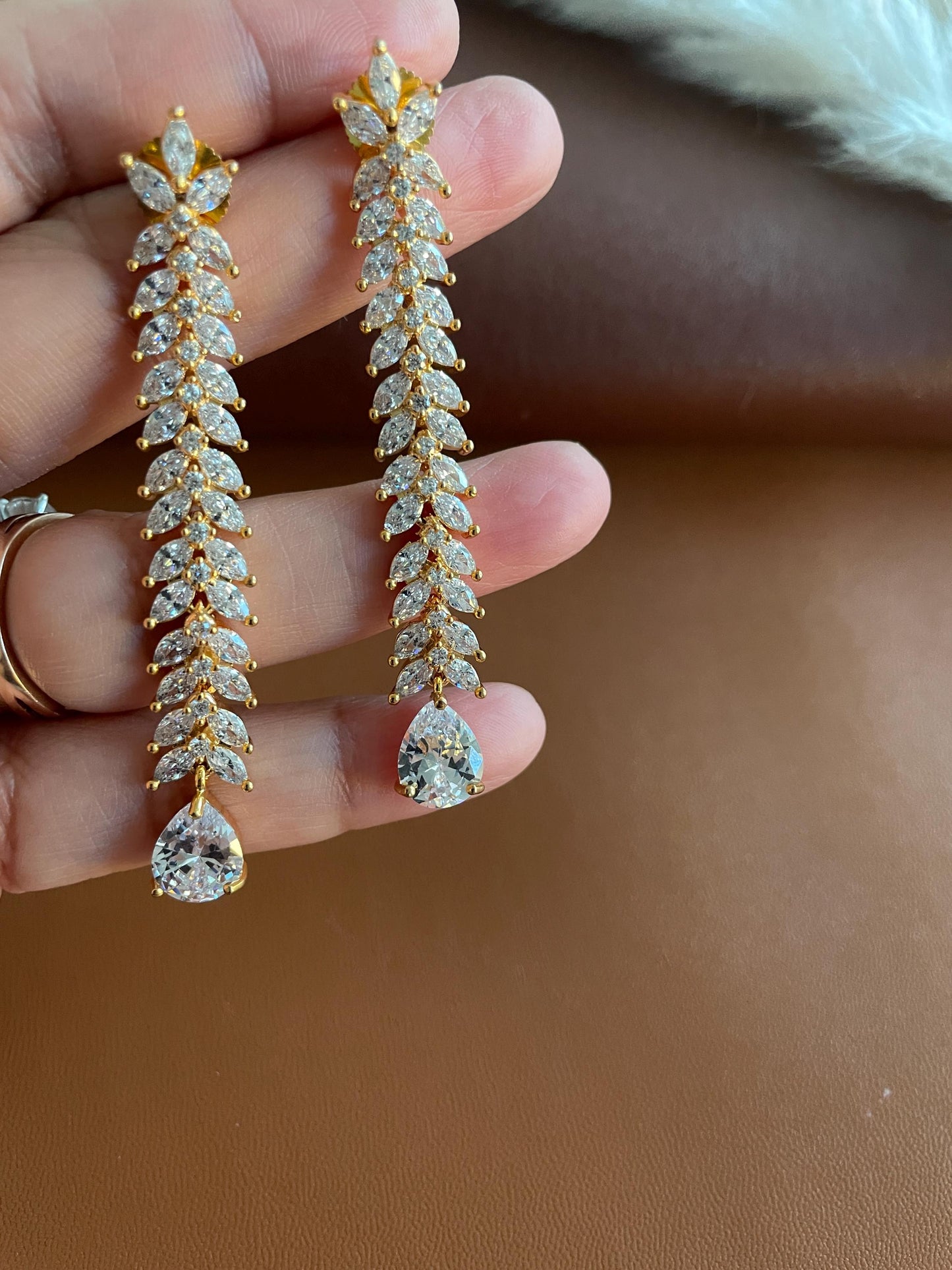 CZ AD Indian earrings | Long cubic zirconia Earrings