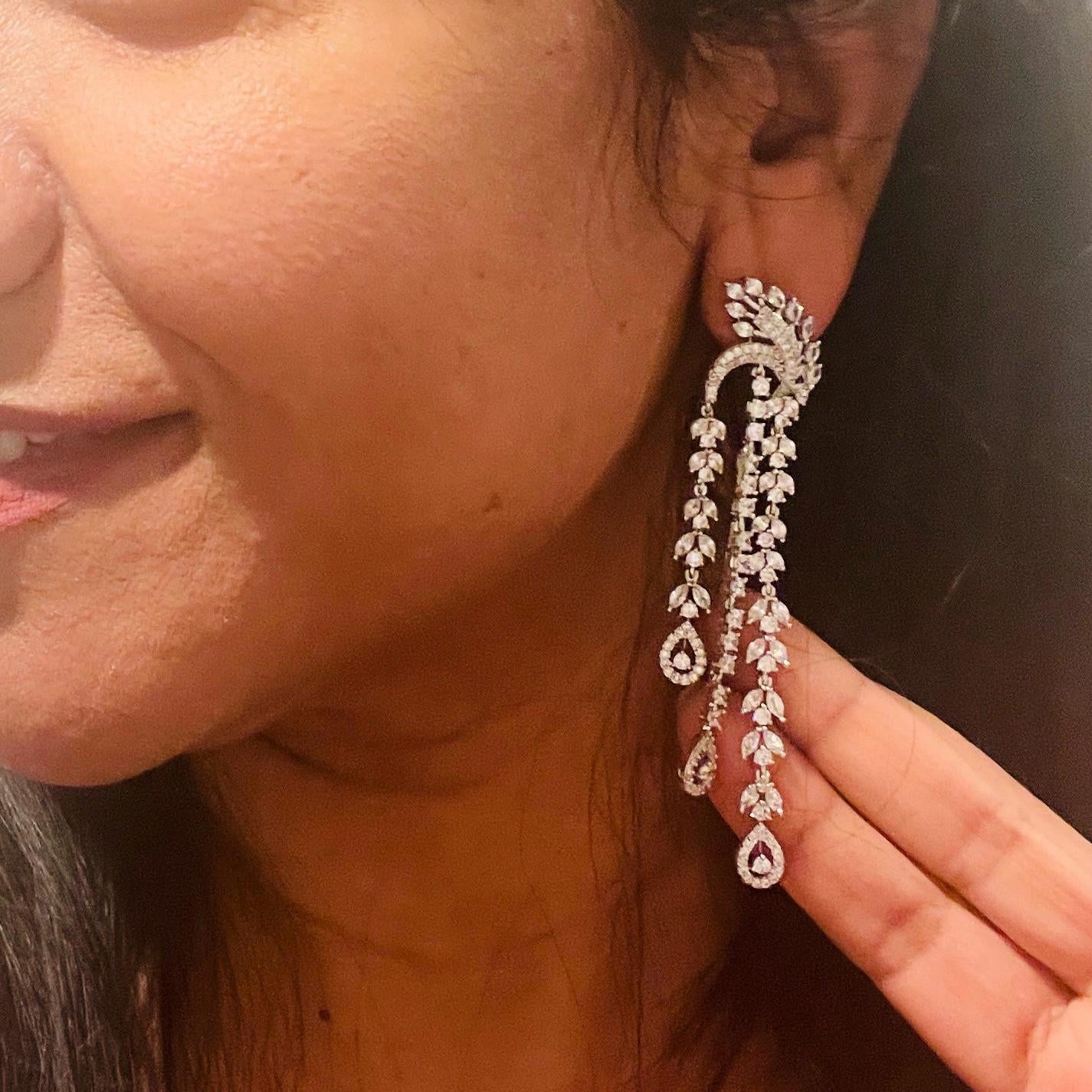 Long Cubic Zirconia Dangle Earrings: Indian Bollywood Jhumke Style