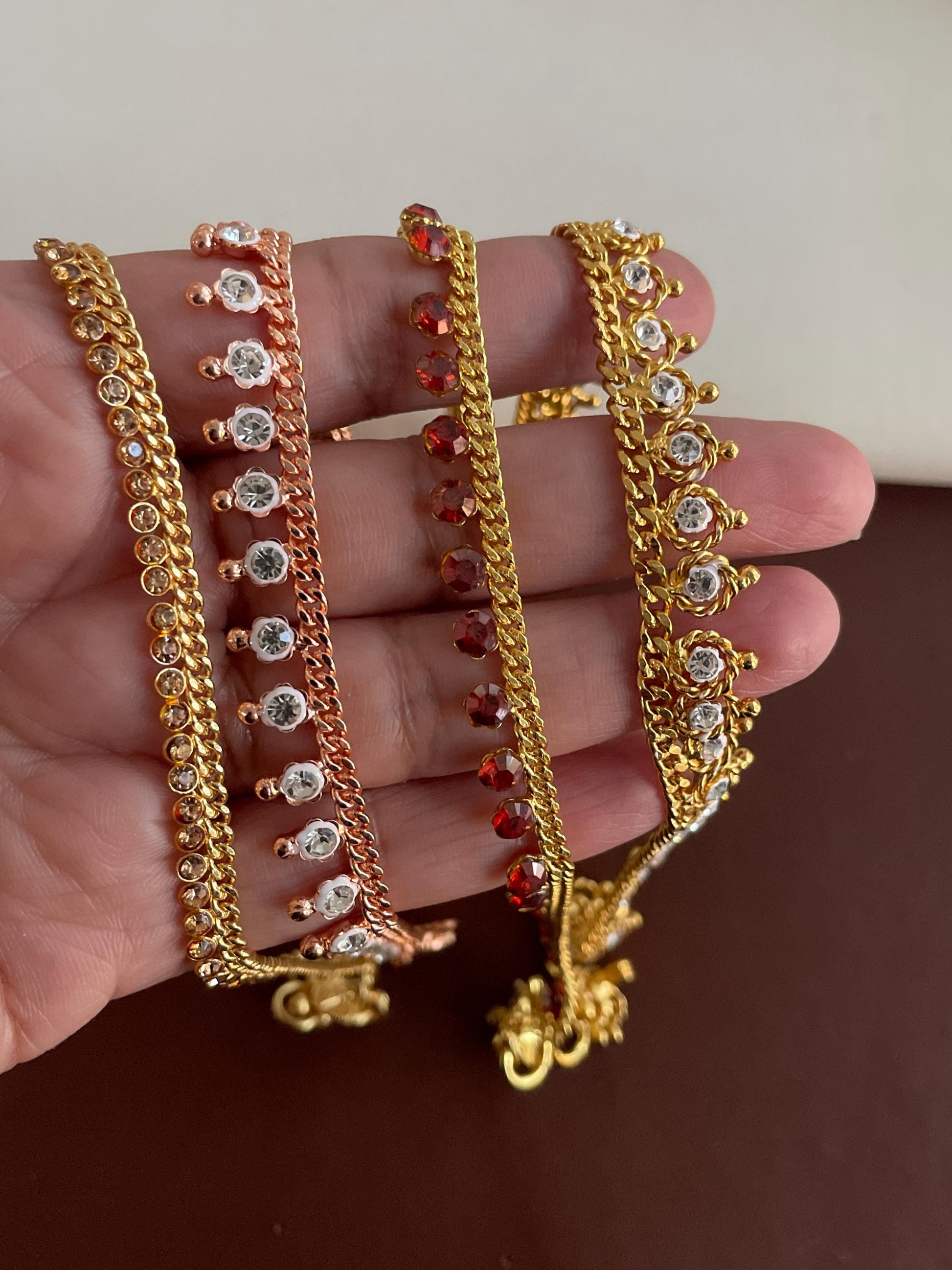 Gold plated rhinestones Indian Anklets Payal Painjaniya