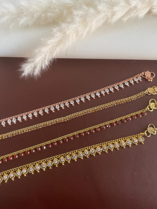 Rose gold plated or gold plated rhinestone anklets
