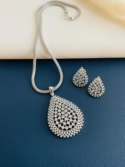 Indian Cubic Zirconia Necklace Set: Rhodium Plated Wedding Jewelry