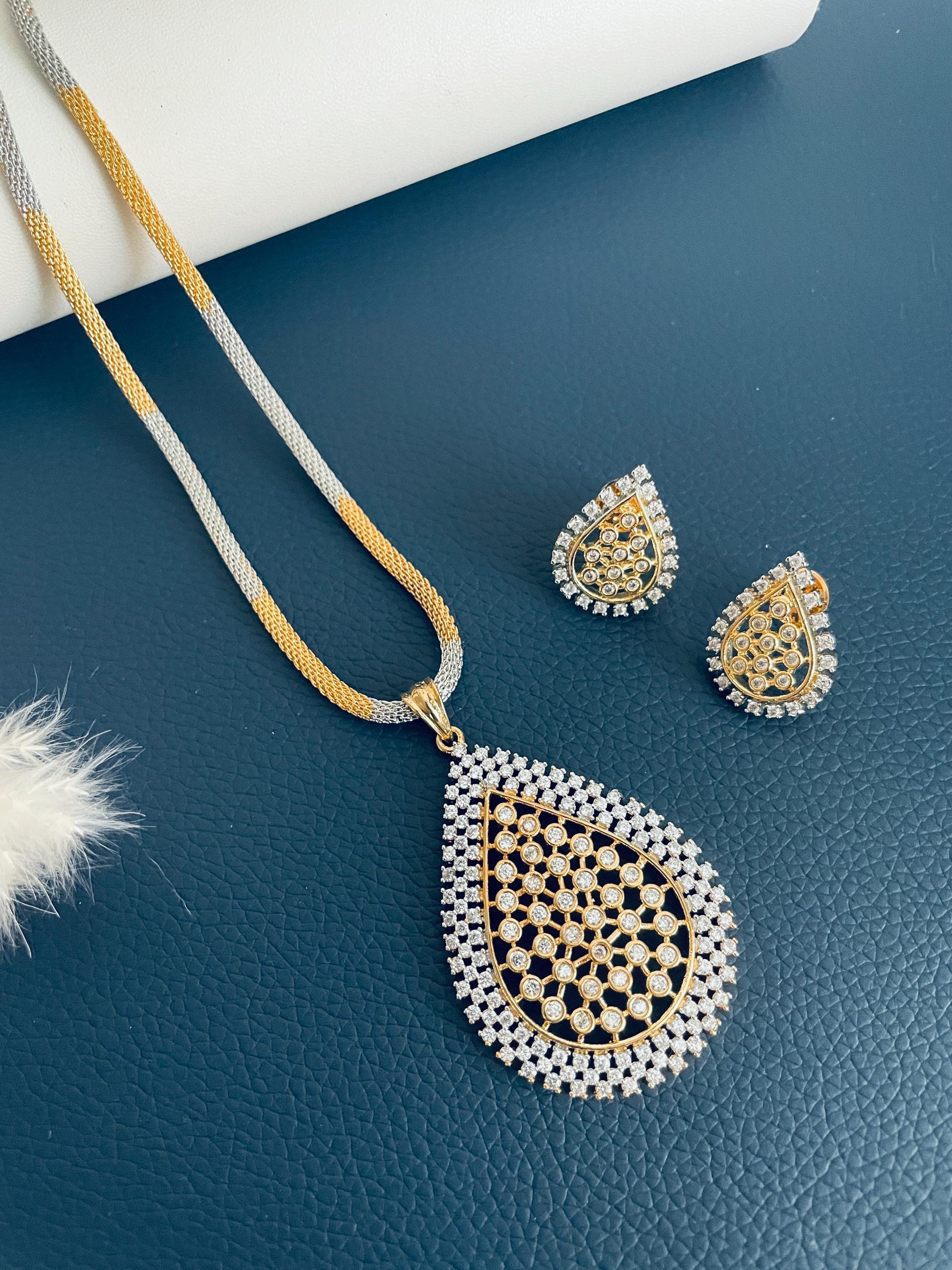 Indian Cubic Zirconia Necklace Set: Rhodium Plated Wedding Jewelry