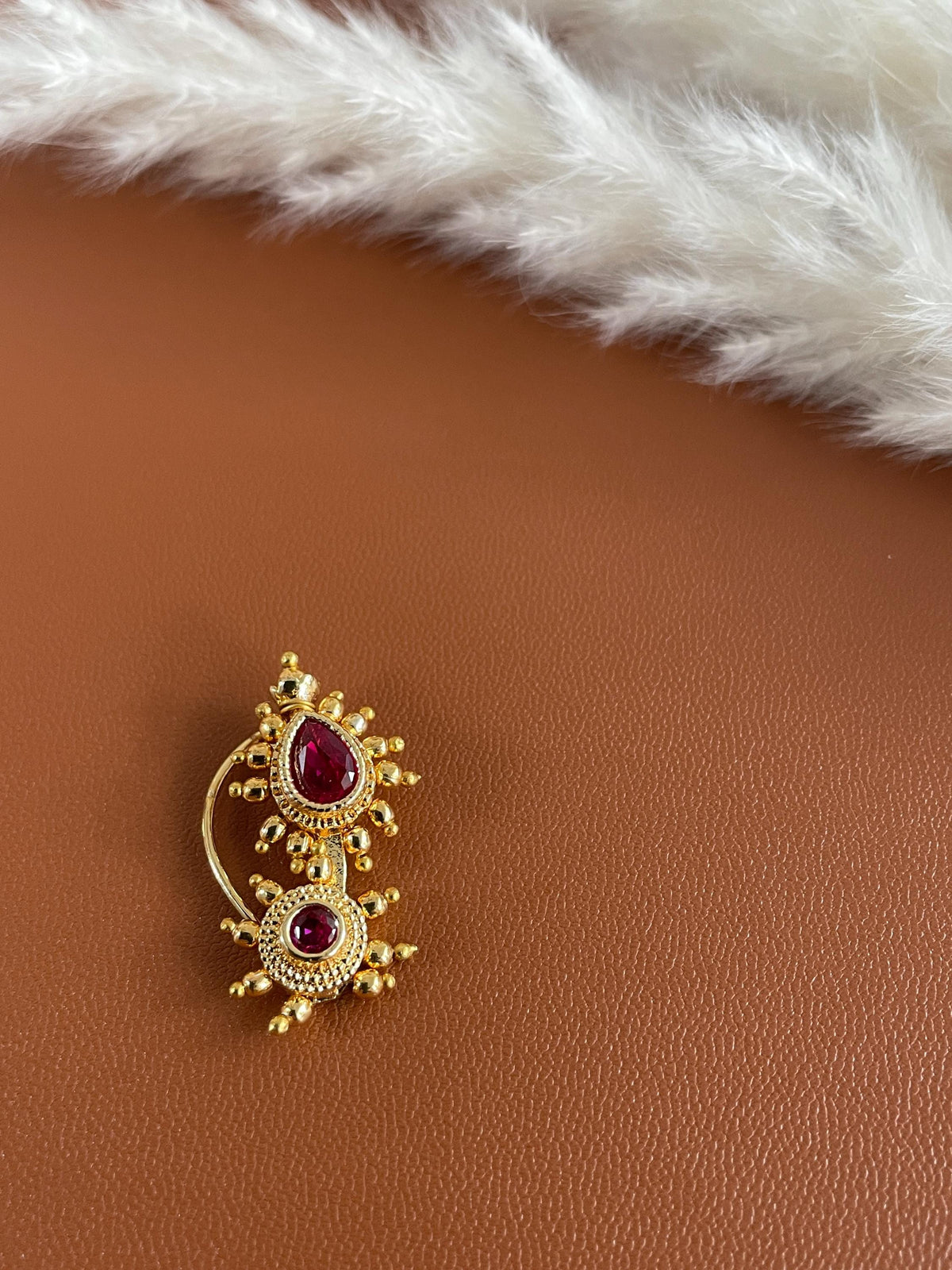 Maharashtrian Nath: Gold Plated Nose Pin, Traditional Indian Jewelry