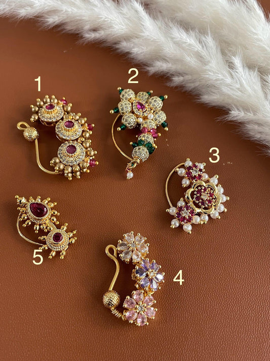 Very rare CZ big naths trendy traditional Maharashtrian nath press on